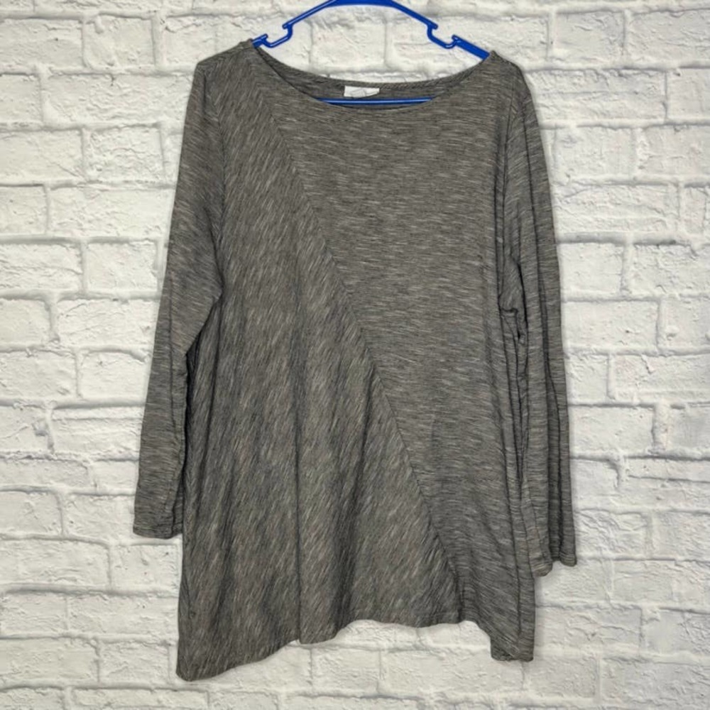 Pure Jill J. Jill Black White Striped Long Sleeve Asymmetrical Tunic Top XL